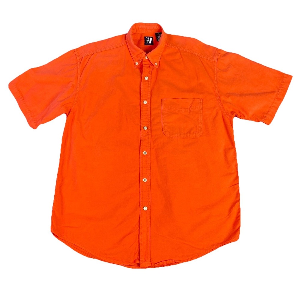 Vintage Gap Men's Short Sleeve Button Up Shirt Orange 80's 90's USA Preppy M